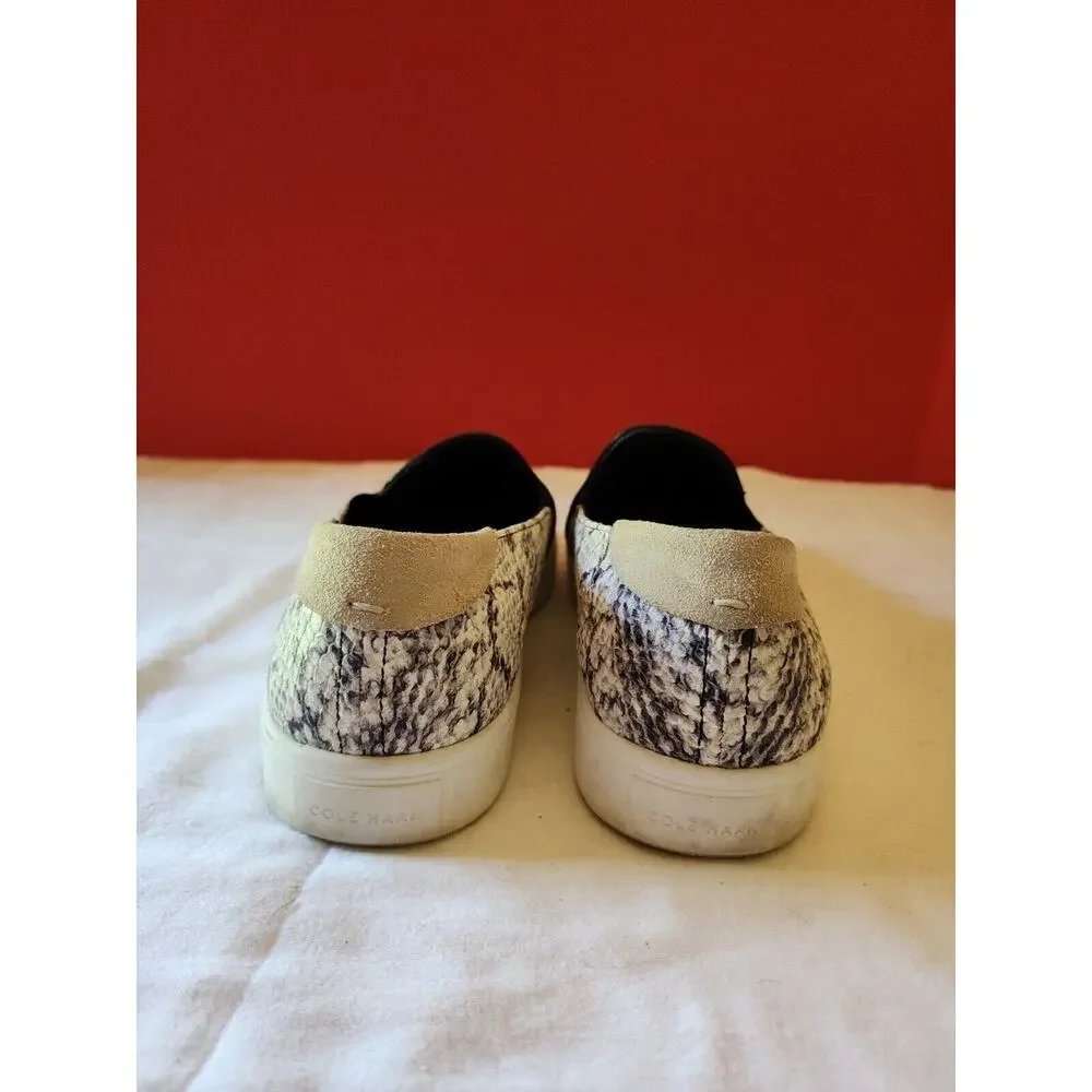 Cole Haan Shoes Womens 9.5 B Grandpro Black Leather Sneakers Snake Print W15434